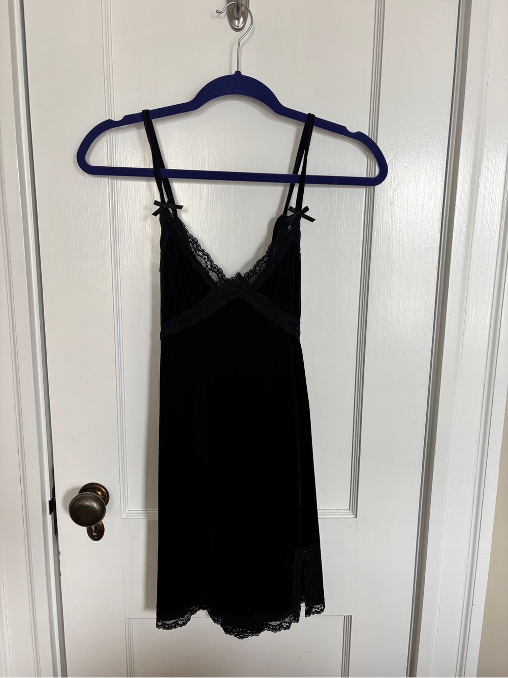 Black Velvet Lace-Trim Mini Dress
